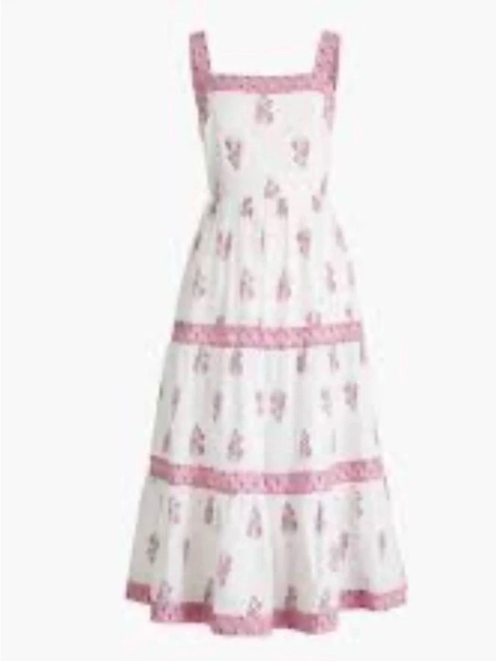 J. CREW Block Print Square Neck Tiered Midi Dress White Pink Floral Dress 6